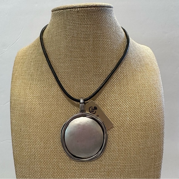 NWT Premier Designs Boho Necklace matte silver pendant/enhancer faux leather - Picture 1 of 15